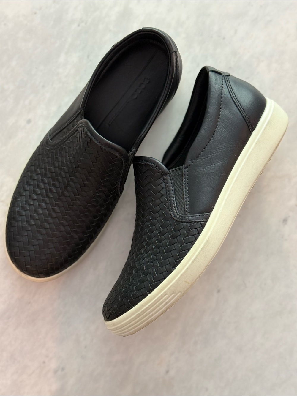 Ecco Black Woven Leather Slip-On Shoes